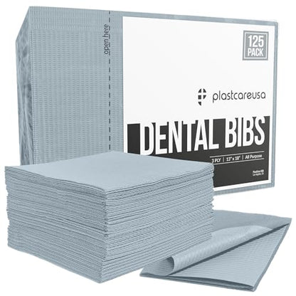 Disposable Dental Bibs 13"x18" - 125 3 Ply Waterproof Tattoo Bib Sheet for Patients - Dentist or Medical Tray Cover and Nail Table Cover Supplies, Gray - color: Gray