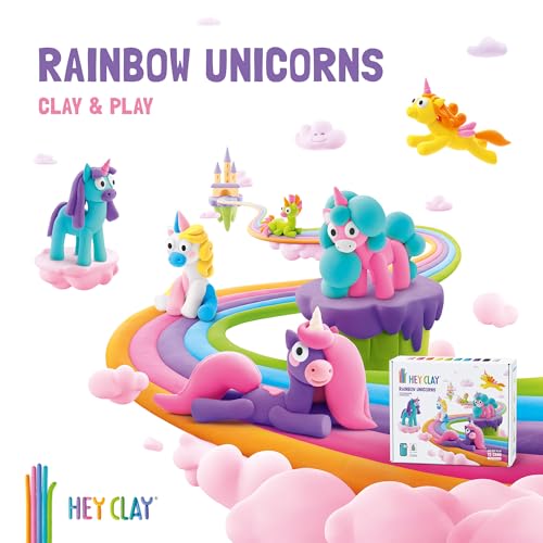 Hey Clay - Modelling Air-Dry Clay with Fun Interactive App - Sparky, Series Rainbow Unicorns, 3 cans - color: Sparky