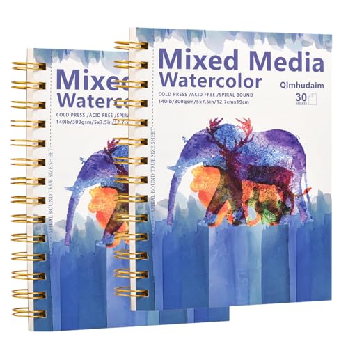 2-Pack 5"x7.5" Watercolor Paper Pad,Tear-Out Spiral Binding,(30 Sheets，140lb/300g): for School Art Class & Professional Use - Perfect for Watercolor Sketches,Watercolors,& Painting Journal - size: 5 x 7.5 Inches (2 pack)