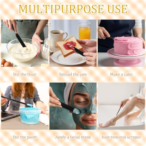 9 Pcs Silicone Jar Spatulas, Narrow Heat-Resistant Reusable Scraper, Black | Long Handle Kitchen Spatulas, Cake Cream Spatulas Set, Non-Stick Heat Resistant for Jam, Paint, Sourdough, Waxing, Resin - color: Black