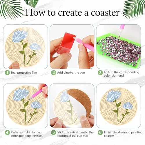 DOTSOPS 8 Pcs Flowers Diamond Art Coasters for Adults with Holder 4 in - color: Flowers-A