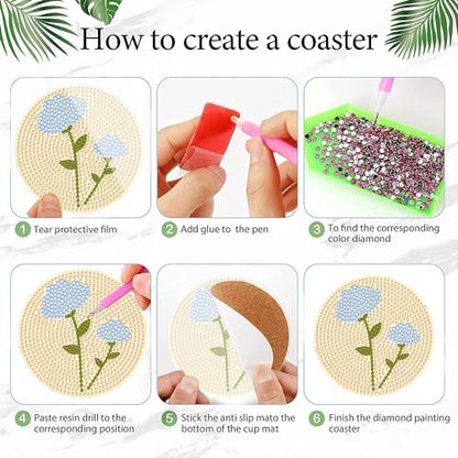 DOTSOPS 8 Pcs Flowers Diamond Art Coasters for Adults with Holder 4 in - color: Flowers-A