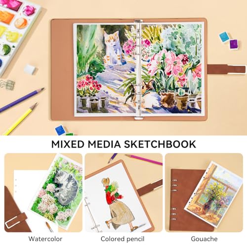 Lightwish Watercolor Sketchbook,100% Cotton Acid Free Watercolor Journal,300gsm/140lb Cold Press Watercolor Paper for Artists,Adults,Students,20 Sheets,9.25 * 6.3 Inches - color: Flat Buckle Brown