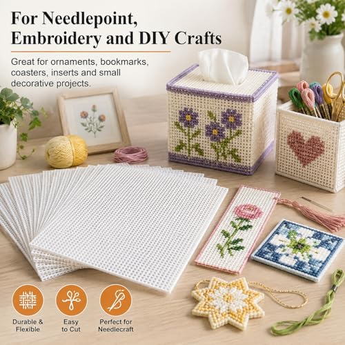 YOUNTHYE 12 Pack 14 Count Plastic Canvas Sheets, 8.2 x 11 Inch White Plastic Mesh Canvas for Needlepoint, Cross Stitch, Embroidery, Acrylic Yarn Crafts, Crochet Projects and DIY Decorations - size: 14count