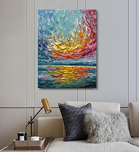 Limiyer Art 40x28 Inch hand-painted sea Sunrise landscape Modern Abstract Oil Painting Large Canvas art Hall Bedroom Office Wall Decoration - color: YI030