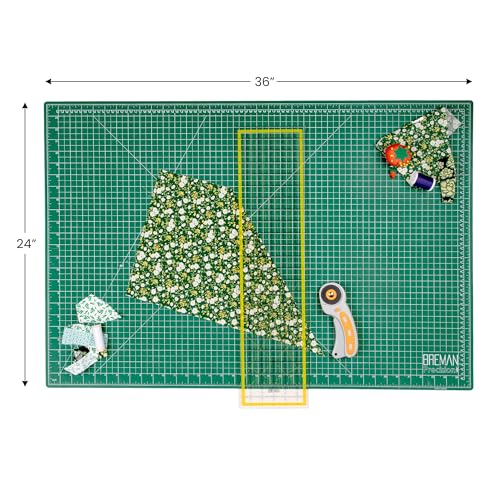WA Portman 24x36 Fabric Cutting Mat for Sewing, Rotary Cutter & Clear Ruler | Quilting Kit includes 24x36 Sewing Cutting Mat Large, Rolling Fabric Cutter w/ 5pc Blades, & 6x24 Quilting Ruler, Sewing Kit - size: 24" x 36"