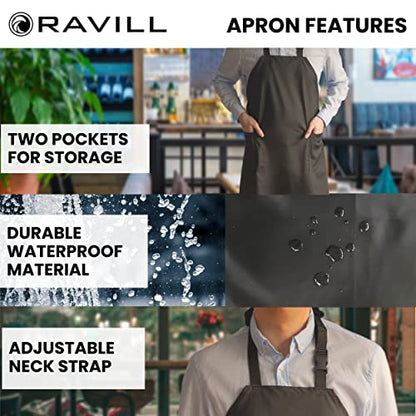 Waterproof Aprons For Men and Women with Pockets | 35" Long Work Aprons for Dishwashing, Dog Grooming, Cleaning - Plastic Dishwasher Apron - Water Resistant Kitchen Apron - color: Black