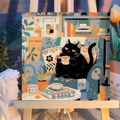 ICYANART Paint by Numbers for Adults Framed, Cat Number Painting 8x12In | Cat Paint by Number for Adults Beginners, Acrylic Funny Painting by Numbers, Cat Paint by Numbers - color: Lazy Cat-7.8x7.8in