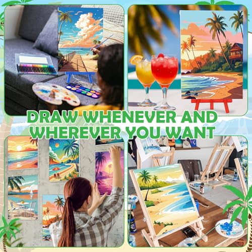 Blosssound 10 Set Pre Printed Canvas Pre Drawn Canvas Painting with Easel Kits 5" x 7" Outline Painting Panels for Beginners, DIY Craft Project, Party Favor, Home Decors(Hawaii) - style: Hawaii