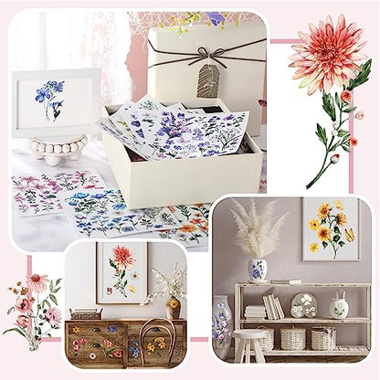BBTO 12 Sheets Rub on Transfers for Crafts Wood Furniture DIY, 5.5" x 5.7" - style: Fresh Flowers