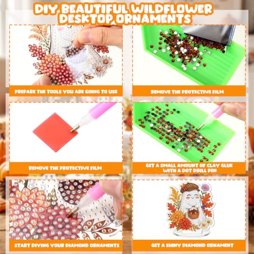Kosiz 9 Pcs Fall Ghost Diamond Painting Tabletop Decorations Halloween Diamond Art Kits for Adults Double Sided Acrylic Flower Ghost Table Centerpieces Sign for Desktop Beginner DIY Crafts Party Gifts - style: Ghost