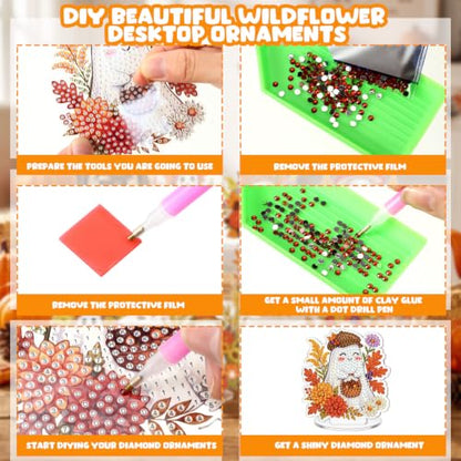 Kosiz 9 Pcs Fall Ghost Diamond Painting Tabletop Decorations Halloween Diamond Art Kits for Adults Double Sided Acrylic Flower Ghost Table Centerpieces Sign for Desktop Beginner DIY Crafts Party Gifts - style: Ghost