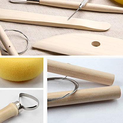 8 Pieces Pottery Tools, Clay Tools, Cay Sculpting Tool | Pottery Tool Kit for Pottery and Smoothing, Cleaning, Carving, Shaping and Sculpting - color: Wood Color
