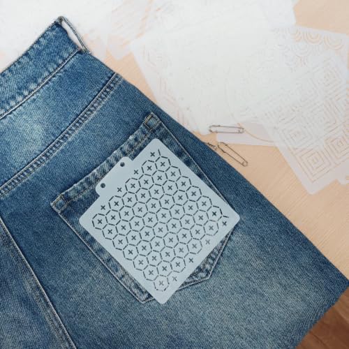 34 Pcs Sashiko Stencil Kit,Reusable Plastic Embroidery Quilting Templates | 30 Geometric Sewing Patterns With 4 Pins For Storage, Hand Drawing Supplies For Clothes Canvas Bags