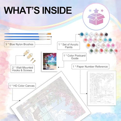 Paint by Numbers Kit for Adults, Tropical Beach Number Painting Canvas Kit - color: LBOPNFP1