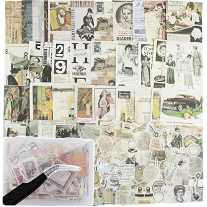 200Pcs Vintage Scrapbook Stickers, Aesthetic Junk Journal Stamping Supplies Kit, Scrapbooking Ephemera Washi Paper for Bullet Journaling Planners Diary Collage - style: Retro Memory