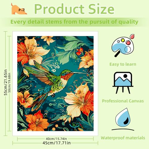 Reivworl Hummingbird Paint by Numbers Kit for Adults Beginner 16×20 inch | Hummingbird Paint by Number Kits 16×20 inch, Crafts on Canvas with Gifts. - color: 16-Hummingbird