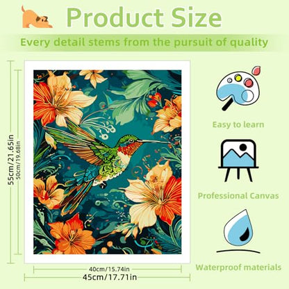 Reivworl Hummingbird Paint by Numbers Kit for Adults Beginner 16×20 inch | Hummingbird Paint by Number Kits 16×20 inch, Crafts on Canvas with Gifts. - color: 16-Hummingbird