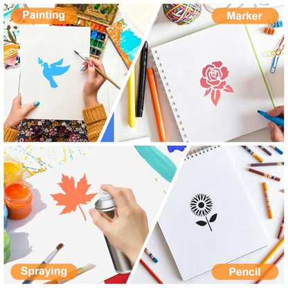 80 Pack Reusable Painting Stencils, DIY Craft Stencil Set in Multiple Sizes, Plastic Templates for Drawing on Wood, Fabric, Canvas, Wall, Scrapbooking, Art & Home Decor