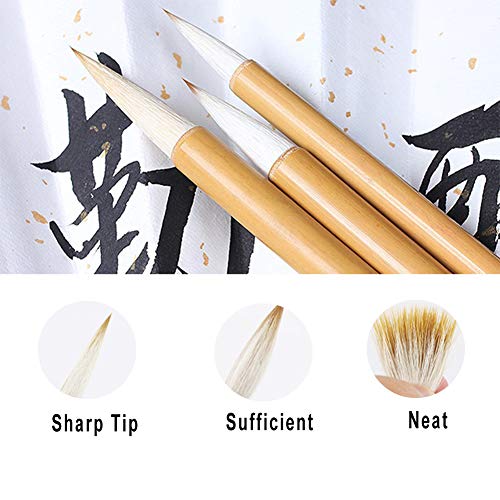 ZLY Chinese Calligraphy Brush Set Writing Drawing Ink Brushes, Japanese Kanji Sumi Brush Pen for Professional Beginner Large Medium Small 3 Pcs/Set