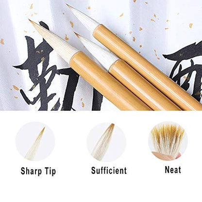 ZLY Chinese Calligraphy Brush Set Writing Drawing Ink Brushes, Japanese Kanji Sumi Brush Pen for Professional Beginner Large Medium Small 3 Pcs/Set