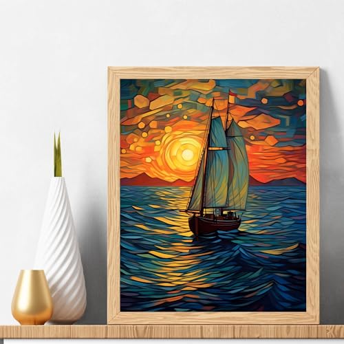 Natuyalo Paint by Numbers for Adults - DIY Adult Paint by Number Kits Painting on Canvas Sailboat Painting by Numbers for Beginners, Sunset Landscape Art Craft Kits for Adults (16x20 Inch) - color: ART-03