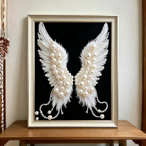 3D Pearl Angel Wings Diamond Art Painting Kits for Adults 12x16inch - color: PL07-1