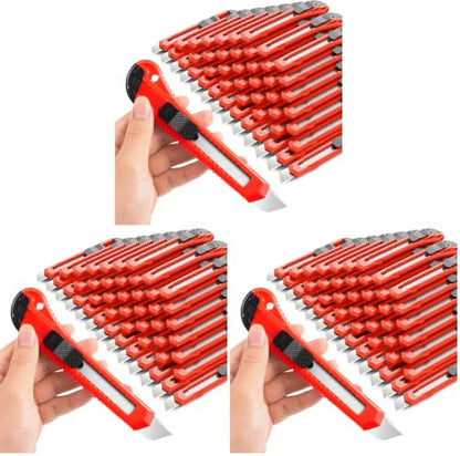 DIYSELF 90 Pack Box Cutter Retractable, 18mm Box Knife, Utility Knife Retractable with Snap Off Blade, Boxes Cutter Knives for Cardboard, Art, Craft - color: Red, size: 90 Pack