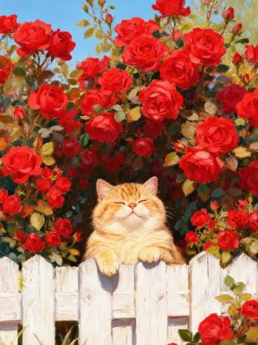 ZRIZQ Paint by Numbers Kit for Adults Beginner Animal,Cat Rose,16x20 | Full set with wooden brushes,rolled canvas,rich paints.Calming activity.Beginner friendly.Just open and paint. - color: 16"X20"Rolled Canvas(Frameless)-Cat 13