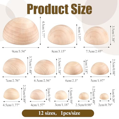 Half Round Pottery Tools Set, 12 Sizes Wooden Hemisphere Ceramic Top Tool | Pottery Plate Press Tool Clay Tools for Crafts,DIY Decorative Project,Making Ceramic Bowl(2/2.5/3/4/4.5/5/6/6.5/7/7.5/8/9cm)