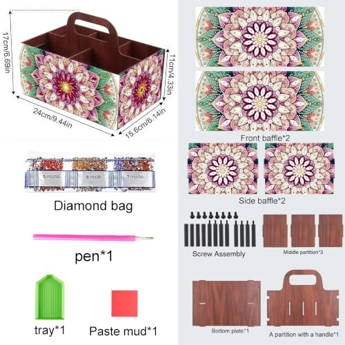 LSQFS Mandala Wooden Diamond Painting Storage Box with Handle for Adults - color: Mantra