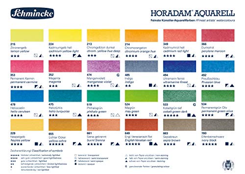 Schmincke - HORADAM® AQUARELL color box with 24 finest watercolors, 74324097, Premium metal box, painting set, 24 x 1/1 pans - style: 24 x 1/1 pans