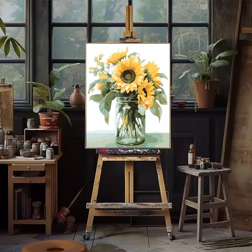 Natuyalo Paint by Numbers Kit for Adults Beginners and Kids, 16" Wx20 L Canvas Pictures Drawing Acrylic Paintwork with 3 Pcs Paintbrushes, Sunflowers in a Vase - color: ART-08