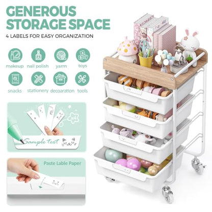 SYKIARIOL Rolling Craft Storage Cart with 4 Drawers,Kids Art Cart,White - color: White, size: 4-Drawer