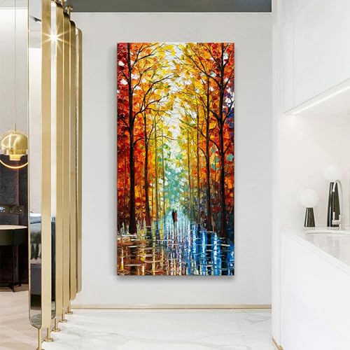 Art Hand-Painted Romantic Landscape Oil Painting Art Large Abstract Vertical Home wall Decorative Art Painting 48x24 Inch - color: Ts19