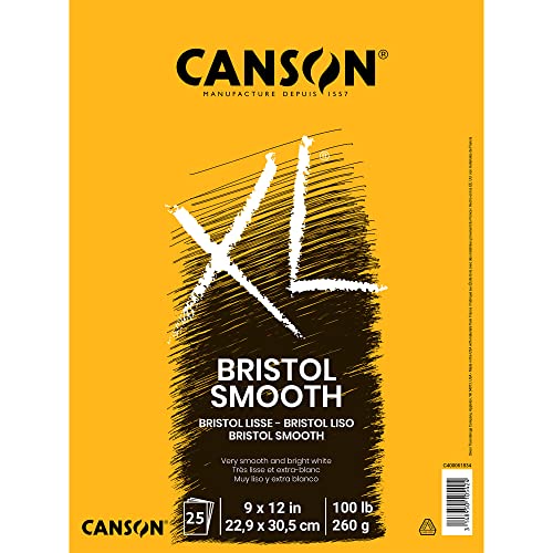Canson XL Series Bristol Paper, Smooth, Foldover Pad, 9x12 inches, 25 Sheets (100lb/260g) - Artist Paper for Adults and Students - Markers, Pen and Ink - size: 9x12, style: Bristol, Smooth