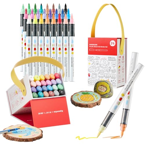 Acrylic Paint Markers Set | Professional Art Marker & Paint Pens - Markers for School & Coloring | 60 Colors for Rock/Glass/Wood/Paper/Ceramic DIY Crafts (24-Color Set) - color: 24-color Set