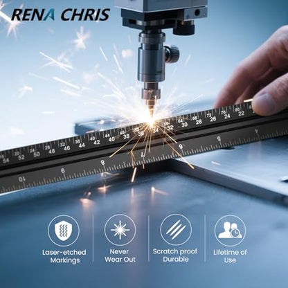 Rena Chris Architectural Scale Ruler: 12" Imperial Aluminum Alloy Metal Architecture Measuring Tools, Engineering Drafting Construction Drawing Blueprints Triangular Architect Scaling Rulers 12 Inches - color: Black