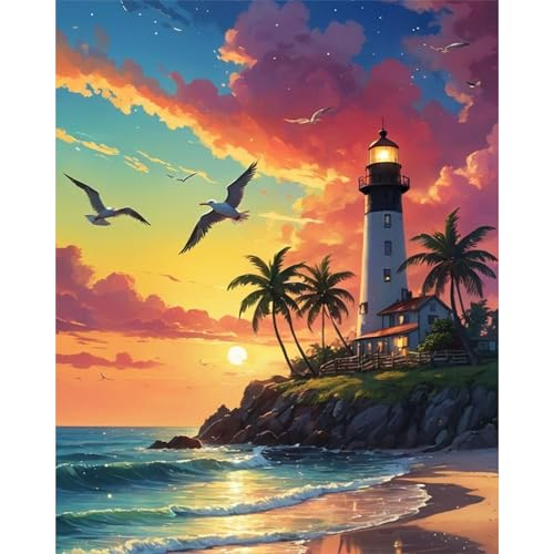 Paint by Numbers Kit for Adults, Lighthouse Number Painting Canvas Kit - color: LBOPNFP3