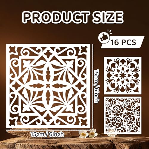 16 PCS Mandala Stencils for Painting, 6x6 Inch Reusable Plastic Paint Templates for Painting on Wood, Mandala Dot Painting Drawing Stencils for Canvas Fabric Paper Art Scrapbooks DIY Crafts Home Decor - color: 16PCS/Mandala