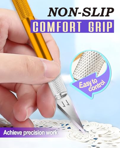 DIYSELF Exacto Craft Knife Set with 10 Extra #11 Blades, 6-Inch Metal Ruler | Craft Razor Knife with Ruler for Polymer Clay, Paper, Vinyl & Models, Exacto Knife for Crafting, Artists & Hobbyists, Gold - color: Gold
