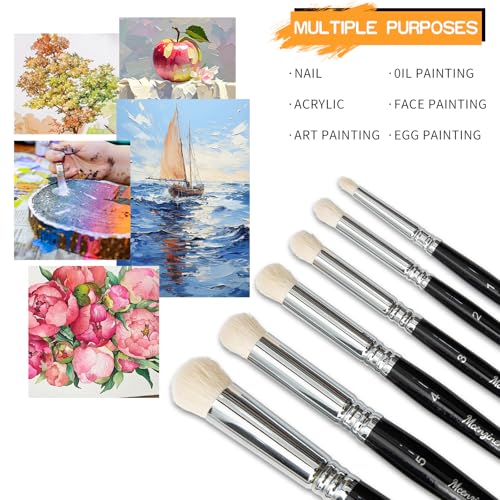 6 Pcs Detail Paint Brush Set | Copper Tube, Double-Wire Binding, Birch Wood Circular Grip for Oil, Watercolour, Acrylic & Digital Art - color: 6pcs Black Circular Brush Head Paintbrushes