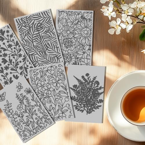 6 PCS Polymer Clay Texture Sheets Plants Clay Texture Mat for Using with Clay Cutters Pottery Earrings Jewelry DIY Making - style: Plant and Flower Theme-6pcs