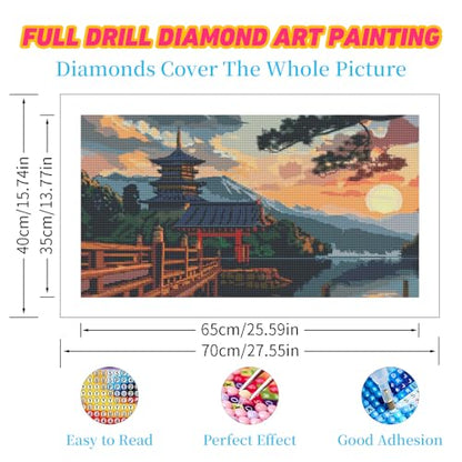 DDGEMART 5D Diamond Painting Kit for Adults, Full Drill Japanese Pagoda Sunset Mount Fuji Landscape Art for Beginners, Large Horizontal 28x16 inch - color: Japanese landscape