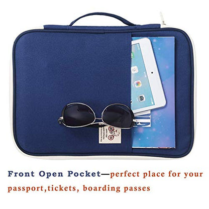 JAKAGO A4 Travel Portfolio Multifunctional Document Organizer Zippered Case for Office Supplies (Blue) - color: Blue