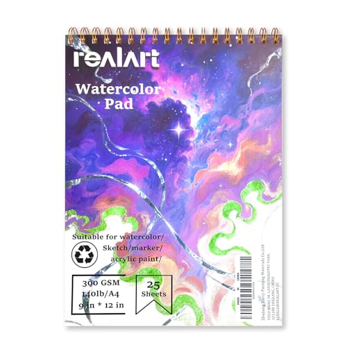 REALART Watercolor Paper Pad, Double-Sided A4 and A5, 140lb/300gsm, 25 Sheets Thickened Painting Book (A4) - color: A4