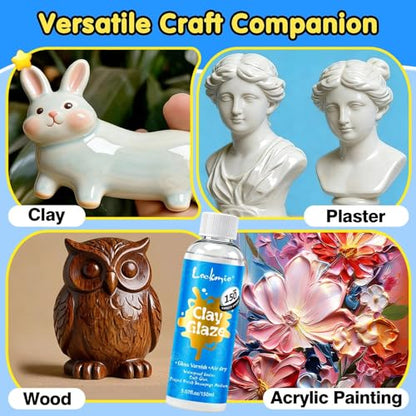 5.1FL OZ Air Dry Clay Glaze, High Gloss Varnish, Protective Sealant to Prevent Cracking & Scratching While Providing a Gloss Glaze Effect - for Ceramics, Wood, Acrylic Painting and Crafts (Gloss)