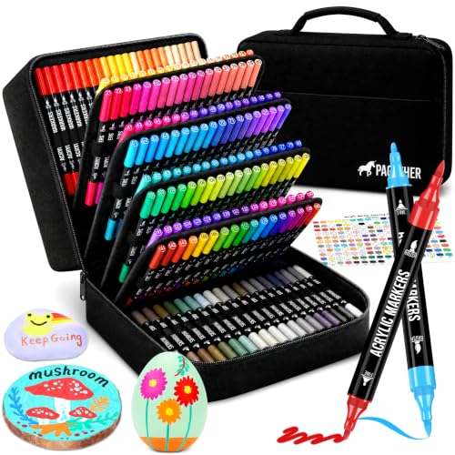 Pagather Acrylic Paint Markers, 168 Colors Dual Tip Fine & Brush Pens Set | For Rocks, Fabric, Wood, Glass & More, Perfect for DIY Crafts and Creative Art Projects with Bright, Smooth and Quick-Dry Ink - color: 168 Colors