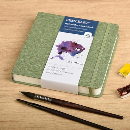 SEMLEART Watercolor Journal Sketchbook,6.5x6.5,140lb/300GSM Cotton Paper - size: 6.5×6.5in