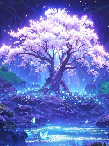 Mosaflare Cherry Blossom Tree Diamond Painting Kits for Adults 12x16 Inch | Diamond Art for Beginners, DIY Full Round Drill Paint by Diamonds Dot Gem Art for Adult, Home Wall Decor - color: KM654-1